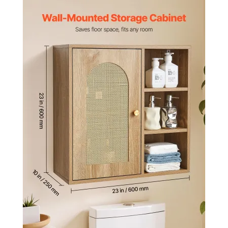 VEVOR badeværelsesvægskab, dør og justerbar hylde med 5 højdeniveauer, over toiletopbevaring Medicinskab vægmontering
