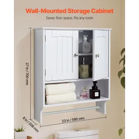 VEVOR Bathroom Wall Cabinet, 2 Doors and Adjustable Shelf, Over the Toilet Storage Medicine Cabinet Wall Mounted, Hanging Organi