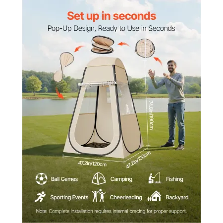 Pop up-sportstelt, 1,2x1,2 m klart bobletelt til 1 person