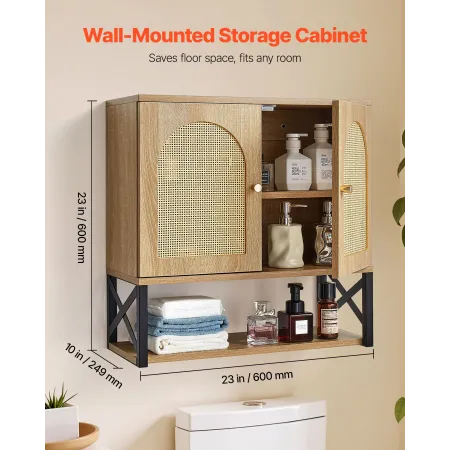 Bathroom Wall Cabinet, with 2 Doors and Adjustable Shelf, Over the Toilet Storage Medicine Cabinet Wall Mounted, Hanging Organiz