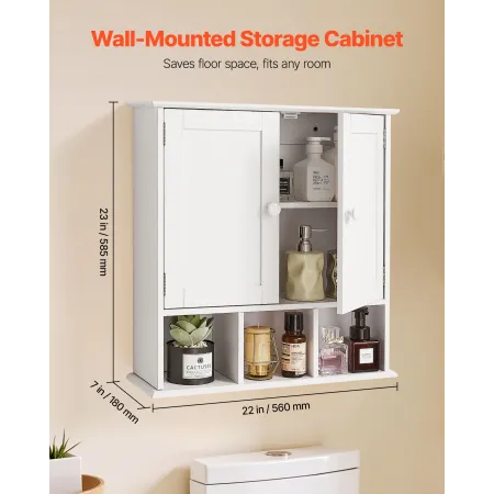 VEVOR Bathroom Wall Cabinet, 2 Doors & Adjustable Shelf, Over the Toilet Storage Medicine Cabinet Wall Mounted, Hanging Organize