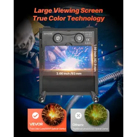 VEVOR Welding Helmet Auto Darkening, 93 x 43 mm True Color Welding Hood, Solar Powered Welder Mask 2 Arc Sensors, Shade 4/9-13 f