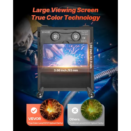 VEVOR svejsehjelm automatisk mørkfarvning, 93 x 43 mm ægte farve svejsehætte, solcelledrevet svejsemaske 2 lysbuesensorer,
