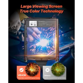 VEVOR Welding Helmet Auto Darkening, 100 x 95 mm True Color Welding Hood, 1/1/1/1 Solar-Powered Welder Mask 4 Arc Sensors, Wide 