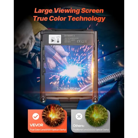 VEVOR svejsehjelm automatisk mørkfarvning, 100 x 95 mm ægte farve svejsehætte, 1/1/1/1 solcelledrevet svejsemaske 4