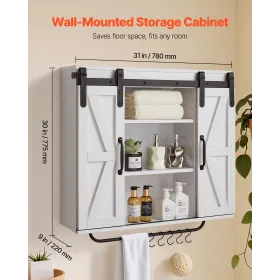 VEVOR Bathroom Wall Cabinet, 2 Doors and Adjustable Shelf, Over the Toilet Storage Medicine Cabinet Wall Mounted, Hanging Organi