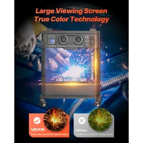 VEVOR Welding Helmet Auto Darkening, 100 x 59.4 mm True Color Welding Hood, Solar-Powered Welder Mask with 4 Arc Sensors, Wide S