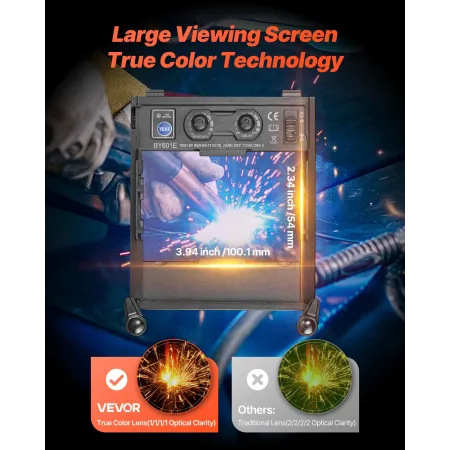 VEVOR Welding Helmet Auto Darkening, 100 x 59.4 mm True Color Welding Hood, Solar-Powered Welder Mask with 4 Arc Sensors, Wide S