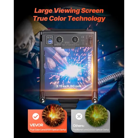 VEVOR Welding Helmet Auto Darkening, 100 x 80 mm True Color Welding Hood, Solar-Powered Welder Mask 4 Arc Sensors, Wide Shade 4/