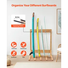 VEVOR lodret surfbrætstativ, 4 etagers træsurfbrætstativ til opbevaring og visning, Fritstående brætstativ, Surf