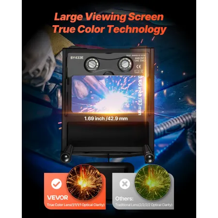 VEVOR Welding Helmet Auto Darkening, 93 x 43 mm True Color Welding Hood, Solar-Powered Welder Mask 2 Arc Sensors, Shade 4/9-13 f