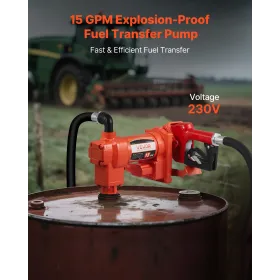 VEVOR Fuel Transfer Pump 230V, 15 GPM 57 L/min, AC Electric Oil Transfer Pump, with Auto Shut-Off Fuel Nozzle & Discharge Hose, 