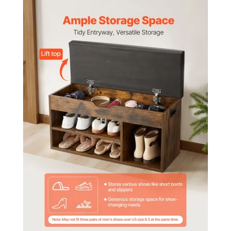 VEVOR Entryway Shoe Bench, 805 x 305 x 445 mm Shoe Storage Organizer with Hidden Lift Top Storage Space, 300lbs Bench with Cushi
