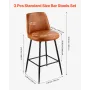 Bar Stool Set of 3, 69cm Counter Height Swivel Stools, Modern PU Leather Counter Barstool with Backrest and Metal Legs, Armless 