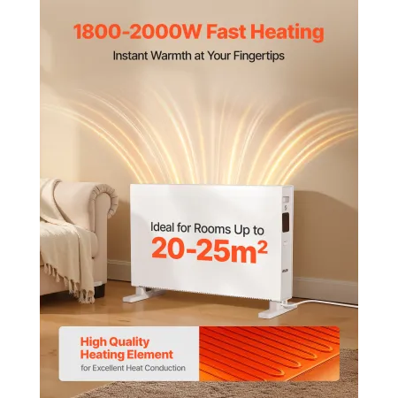 VEVOR Convection Panel Heater, 2000W Electric Panel Space Heater with Remote & Touch Control, 3 Modes, 24H Timer, Stand or Wall 