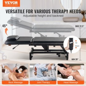 Electric Massage Table Height Adjustable with 0-45Â° Adjustable Backrest