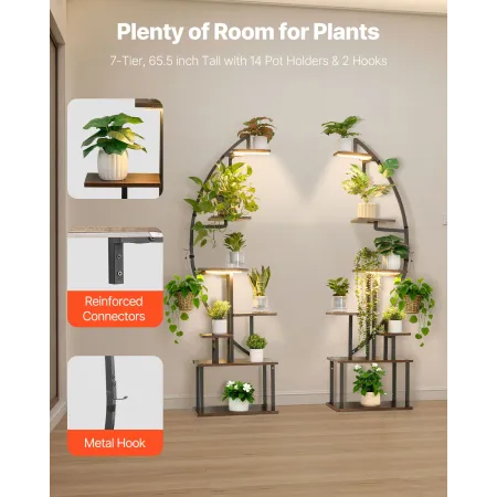 VEVOR Plant Stand Indoor with Grow Lights, 166.5cm Tall 7-Tiered Lighted Plant Shelf, 2 Pack Metal Corner Plants Holder, 3 Timer