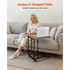 VEVOR C Table, C Shaped Sofa Side Table with Metal Frame Rolling Casters, Portable C Shaped End Stand for Living Room Bedroom Of