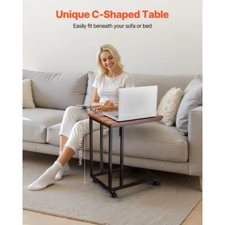 VEVOR C Table, C Shaped Sofa Side Table with Metal Frame Rolling Casters, Portable C Shaped End Stand for Living Room Bedroom Of