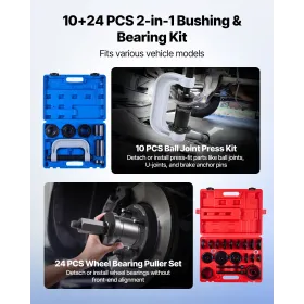 Bearing Press Kit, 10+24 Pcs, 2 in 1 Ball Joint Press & Wheel Bearing Puller Kit, Race and Seal Driver Set with 13 Bushings, C-F