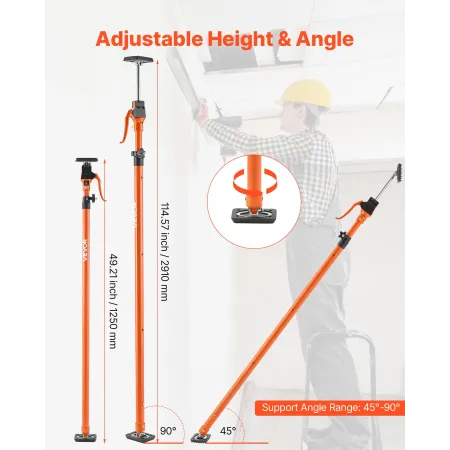 Cabinet Jack Support Pole, 4-Pack, 125-291 cm Steel Telescopic Quick Support Rod, Adjustable 3rd Hand System up to 90 kg Capacit