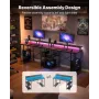 120 cm Computer Desk with Smart LED Lights and Power Outlets, Reversible Gaming Office Desk with Monitor Stand and 2-Tier Storag
