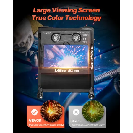 VEVOR svejsehjelm automatisk mørkfarvning, 93 x 43 mm ægte farve svejsehætte, solcelledrevet svejsemaske 2 lysbuesensorer,