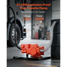 VEVOR Brændstofoverførselspumpe 230V, 20 GPM 76 L/min, AC elektrisk olieoverførselspumpe, med måler, Auto-Sluk brændstofdyse og