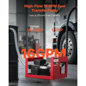 Fuel Transfer Pump 230V, 16 GPM 60 L/min, AC Electric Oil Transfer Pump for Diesel Kerosene Biodiesel, with Meter, Auto Fuel Noz