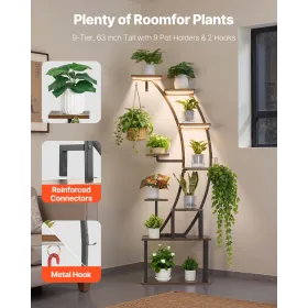 Plant Stand Indoor with Grow Lights, 160cm Tall 9-Tier Lighted Plant Shelf, Metal Corner Plants Holder, 3 Timer & 10 Brightness,