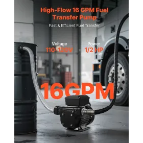 Fuel Transfer Pump 230V, 16 GPM 60 L/min, AC Electric Oil Transfer Pump for Diesel Kerosene Biodiesel, with Auto Fuel Nozzle & 2