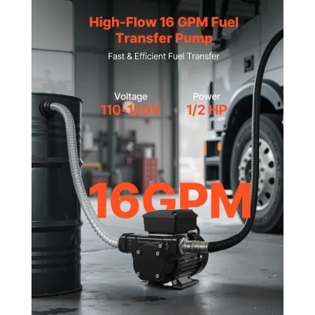 Brændstofoverførselspumpe 230V, 16 GPM 60 L/min, AC elektrisk