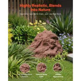 VEVOR Faux Rock Cover, Udendørs Fake Rock Well Pump Cover, Realistisk Naturlig Tekstur, Let og vejrbestandig Polyresin A