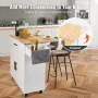 Kitchen Island Cart with Solid Wood Top, 90 cm Width Mobile Carts with Storage Cabinet, Rolling Kitchen Table with Spice Rack, T