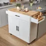 Kitchen Island Cart med solid træ top, 35,4 "bredde mobile