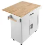 Kitchen Island Cart with Solid Wood Top, 90 cm Width Mobile Carts with Storage Cabinet, Rolling Kitchen Table with Spice Rack, T