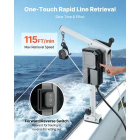 VEVOR Line Hauler Pot puller, 12V DC 1200W, Line Hauler spil holder 90 kg løftekapacitet, linehastighed på 35 m/min, 360°