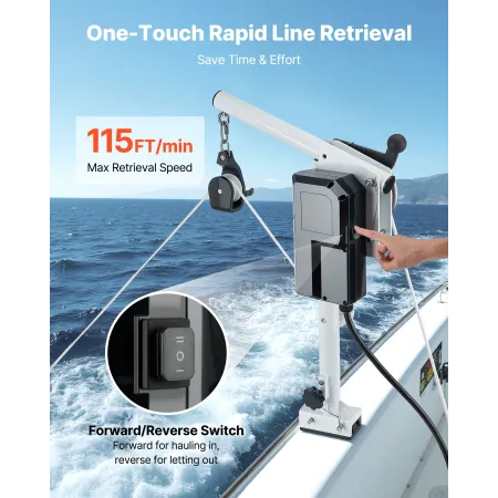 VEVOR Line Hauler Pot Puller, 12V DC 1200W, Line Hauler Winch Holds 90 kg Lift Capacity, Line Speed of 35 m/min, 360° Rotation &