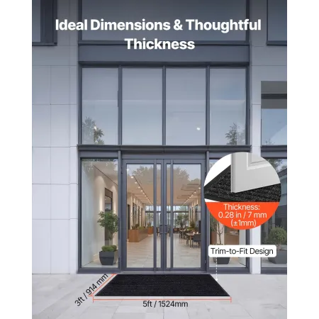 VEVOR fordørsmåtte, 1524 x 914 mm Kommerciel gulvmåtte til indendørs og udendørs, stilfuldt stribet industritæppe med PVC Bac