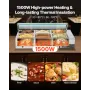 VEVOR Commercial Food Warmer, 1500W Electric Stainless Steel Steam Food Warmer with Glass Cover, 6 x 1/2 Size Pans Buffet Bain M