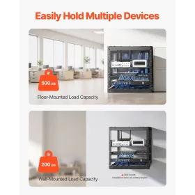 VEVOR 10U Open Frame Network Rack, 585 mm Depth, Wall Mounted or Floor Standing Server Rack, Heavy Duty 4 Post, with Vented Shel