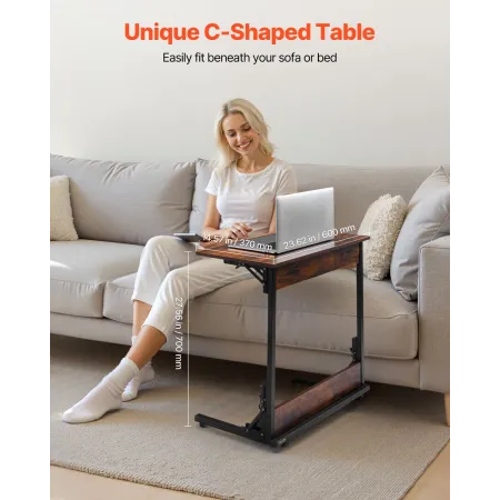 VEVOR C Table, Folding C Shaped End Table with Metal Frame & Adjustable Feet, Foldable C Shaped Side Table for Living Room Bedro