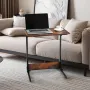 C Table, Folding C Shaped End Table with Metal Frame & Adjustable Feet, Foldable C Shaped Side Table for Living Room Bedroom Off