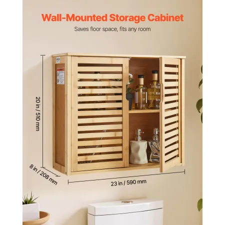 VEVOR Bathroom Wall Cabinet, 2 Doors and Adjustable Shelf with 3 Height Levels, Over the Toilet Storage Medicine Cabinet Wall Mo