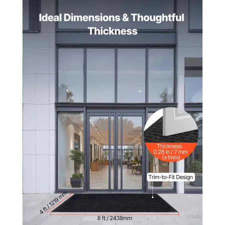 VEVOR fordørsmåtte, 2438 x 1219 mm Kommerciel gulvmåtte til indendørs og udendørs, stilfuldt stribet industritæppe med PVC Bac