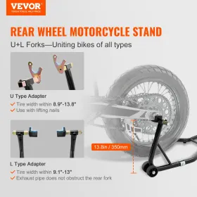Motorcykel baghjulstativ, med u + l gaffel svingarm spole, 390