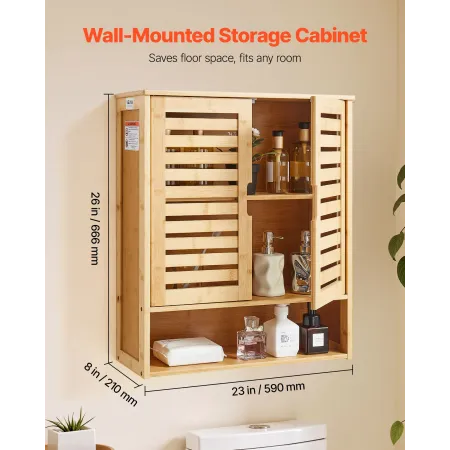 VEVOR Bathroom Wall Cabinet, 2 Doors and Adjustable Shelf, Over the Toilet Storage Medicine Cabinet Wall Mounted, Hanging Organi