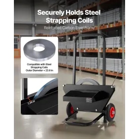 VEVOR Banding Strapping Cart, Fit for Steel Strapping Coils with 600 mm Core Outer Size, Heavy Duty Strapping Dispenser with Rub