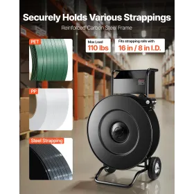 Banding Strapping Cart, Fit for PET / PP / Steel Strapping Coils with 20.3/40.6 cm Core Size, Heavy Duty Strapping Dispenser Equ