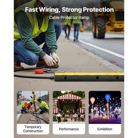 VEVOR kabelbeskytterrampe, 9.979 kg/akselkapacitet, 1 kanals kraftig gummiledningsslange, 70 x 50 mm kanal, Traffi